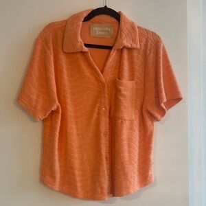 Araminta James Orange Terry Short-Sleeve Button Shirt Small
